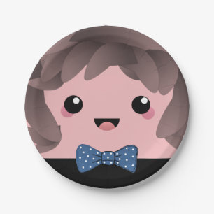 Cute Baby Boy Bow Tie Cartoon Blue Gender Reveal  Paper Plates