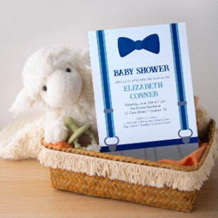 Cute Baby Boy Bow-tie Suspenders Shower Invitation
