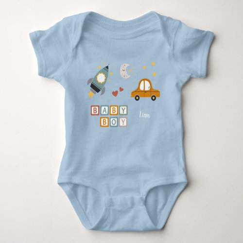 Cute Baby Boy Car and Rocket Ship Toys with Name Baby Bodysuit