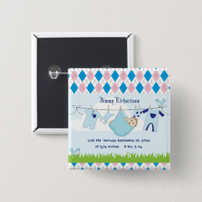 Cute Baby Boy Clothes Line Button (Front & Back)