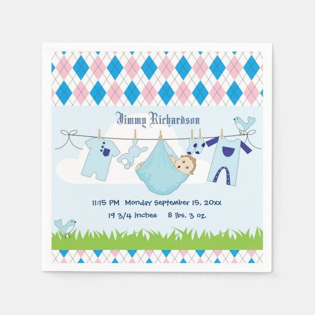 Cute Baby Boy Clothes Line Napkins (Front)