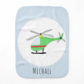 Cute Baby Boy Colorful Doodle Helicopter with Name Burp Cloth