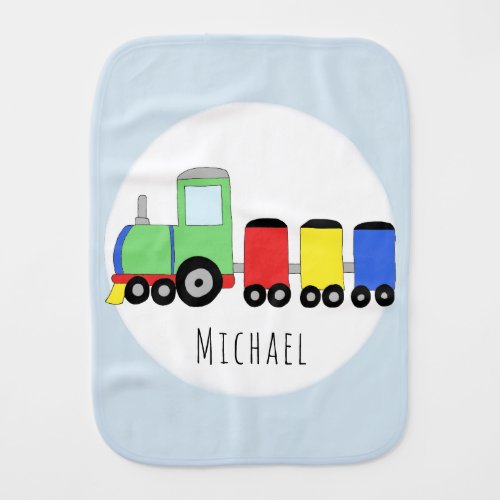 Cute Baby Boy Colorful Train with Name Burp Cloth