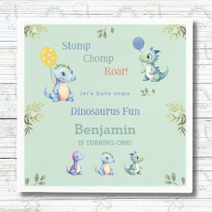 Cute Baby Boy Dinosaur 1st Birthday Party Napkins