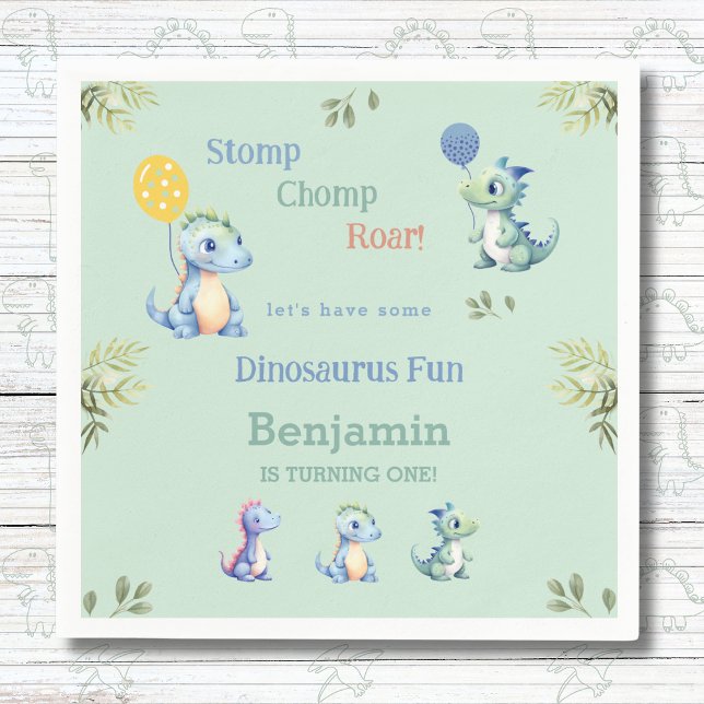 Cute Baby Boy Dinosaur 1st Birthday Party Napkins (Creator Uploaded)