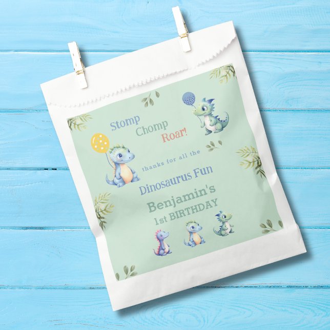 Cute Baby Boy Dinosaur 1st Birthday Thank You Favor Bag (Creator Uploaded)