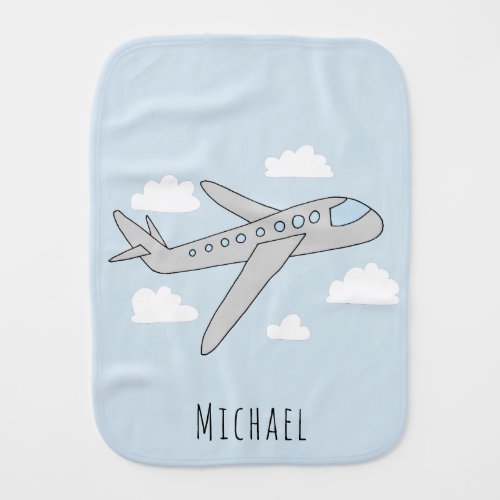 Cute Baby Boy Doodle Airplane Design with Name Baby Burp Cloth