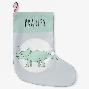 Cute Baby Boy Doodle Dinosaur and Name Small Christmas Stocking