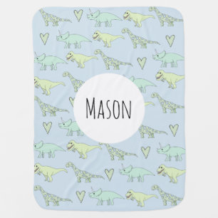 Cute Baby Boy Doodle Dinosaur Pattern & Name Stroller Blanket