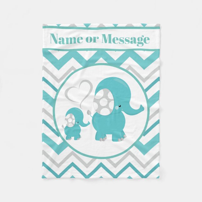 Cute baby boy elephant add name message fleece blanket (Front)