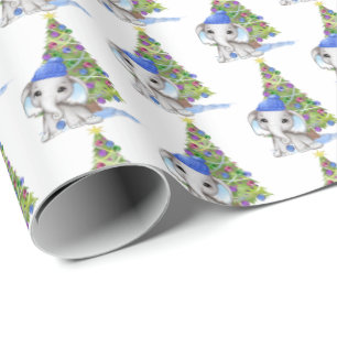 Cute Baby Boy Elephant Christmas Tree Wrapping Paper