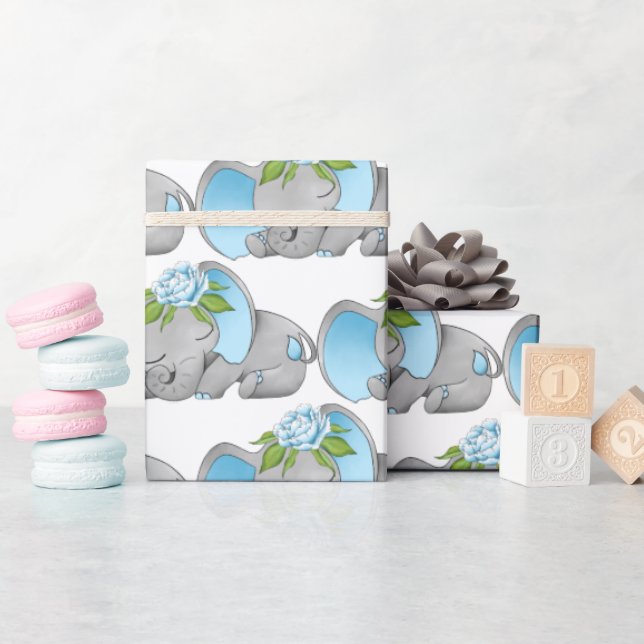 Cute baby boy elephant party wrapping paper (Baby Shower)