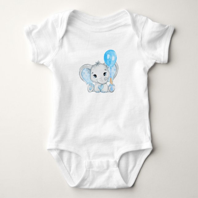 Cute Baby Boy Elephant With Balloon Baby Bodysuit (Front)