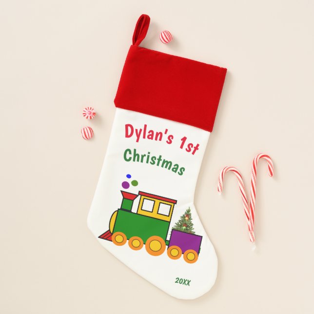 Cute Baby Boy First Christmas Choo-Choo Train Stocking (Front)