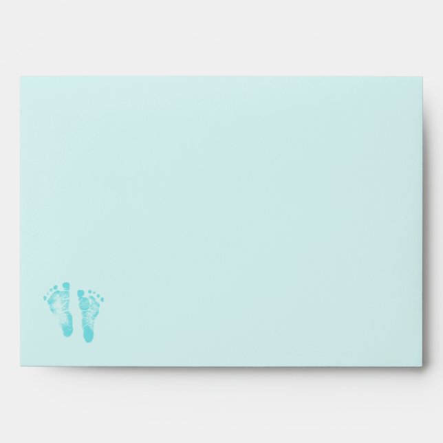Cute Baby Boy Footprints Baby Shower Blue Ribbon Envelope (Front)