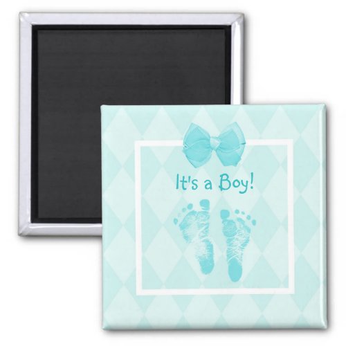 Cute Baby Boy Footprints Baby Shower Blue Ribbon Magnet