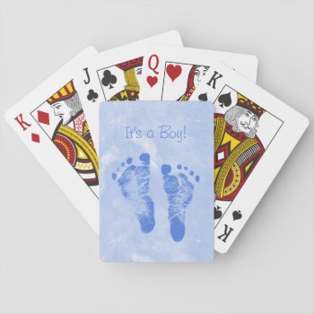 Cute Baby Boy Footprints Birth Announcement Playing Cards by PhotographyTKDesigns at Zazzle