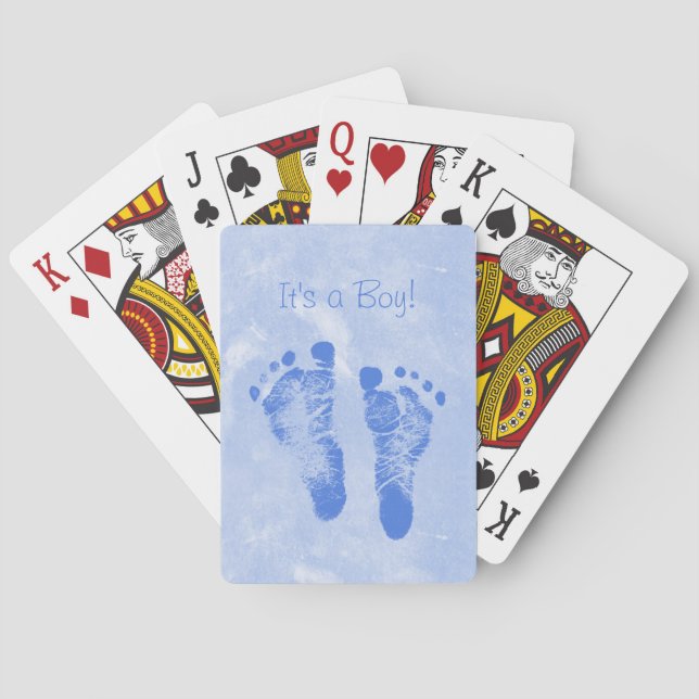 Cute Baby Boy Footprints Birth Announcement Poker Cards (Back)