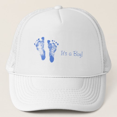 Cute Baby Boy Footprints Birth Announcement Trucker Hat