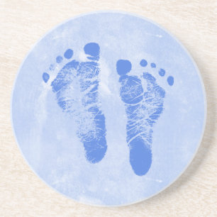 Cute Baby Boy Footprints Sandstone Coaster