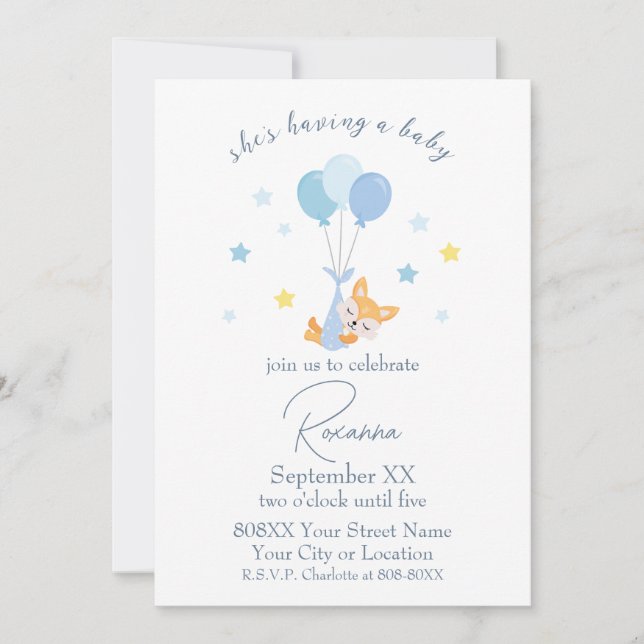 Cute Baby Boy Fox and Balloons Invitation (Front)