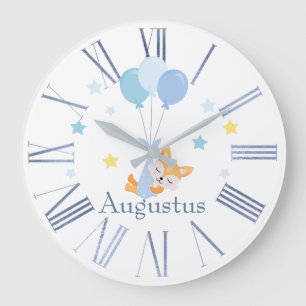 Cute Baby Boy Fox and Balloons Large Clock