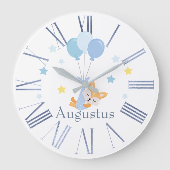 Cute Baby Boy Fox and Balloons Large Clock (Front)