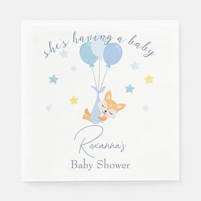 Cute Baby Boy Fox and Balloons Napkins (Front)
