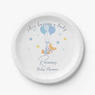 Cute Baby Boy Fox and Balloons Paper Plates