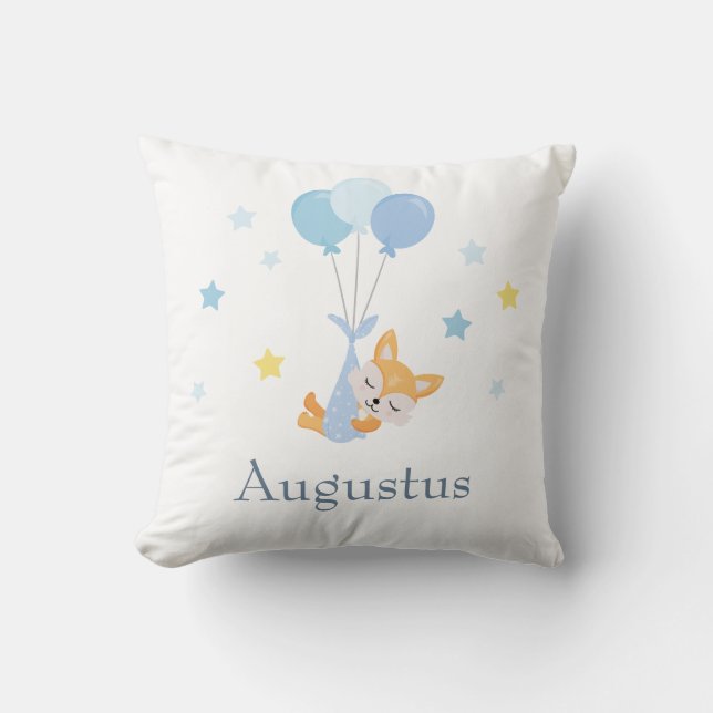 Cute Baby Boy Fox and Balloons Throw Pillow (Front)