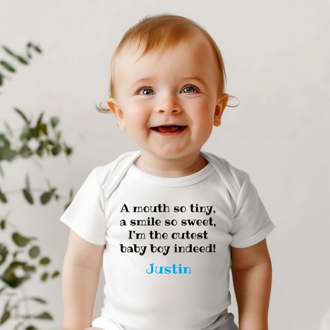 Cute Baby Boy Gift, Personalized With Rhyme,  Baby Bodysuit (Custom baby boy bodysuit: cutest baby boy indeed)
