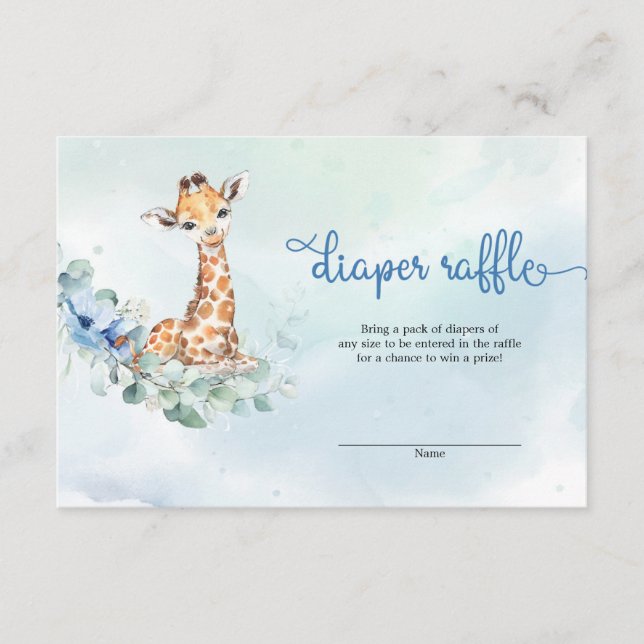 Cute baby boy giraffe blue flowers eucalyptus  enclosure card (Front)