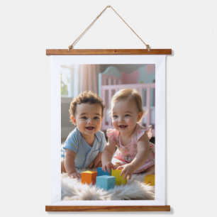 Cute Baby Boy & Girl Playing in a Sunlit Nursery Hanging Tapestry