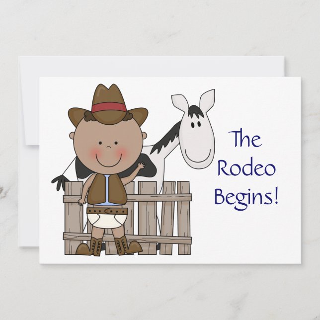 Cute Baby Boy & Horse Pony Custom Western Birth Announcement (Front)