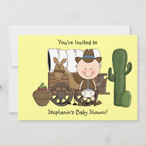 Cute Baby Boy &amp; Horse Pony Custom Western Personalized Invitations