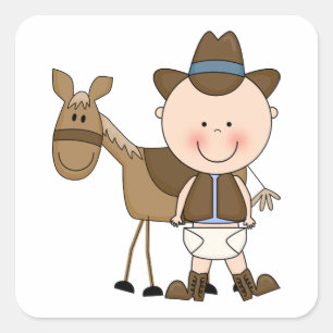 Cute Baby Boy & Horse Pony Custom Western Square Sticker