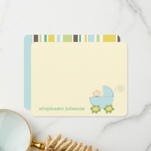 Cute Baby Boy In Blue Pram Whimsical Baby Shower Thank You Card