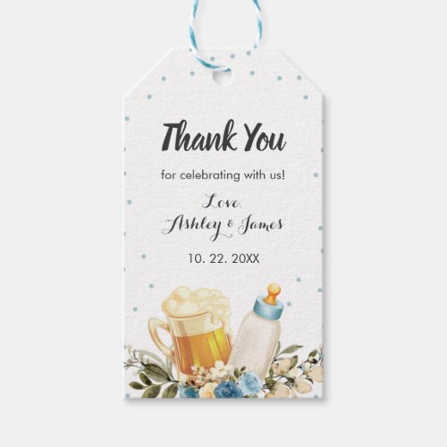 Cute Baby Boy is Brewing Blue Cheers Baby Shower Gift Tags