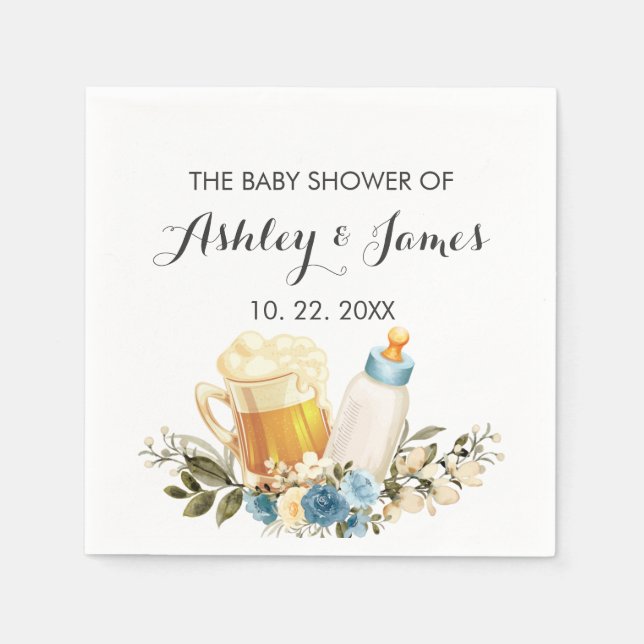 Cute Baby Boy is Brewing Blue Cheers Baby Shower Napkins (Front)