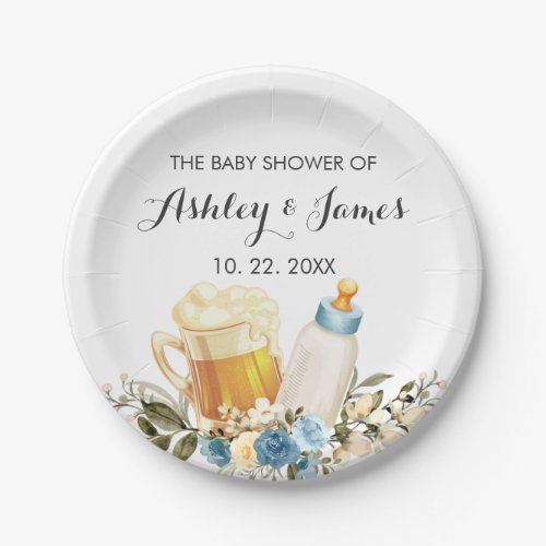 Cute Baby Boy is Brewing Blue Cheers Baby Shower Paper Plates