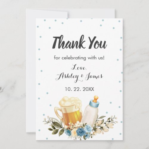 Cute Baby Boy is Brewing Blue Cheers Baby Shower Thank You Card
