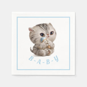 Cute Baby Boy Kitten Hand Drawn Blue Typography Napkins