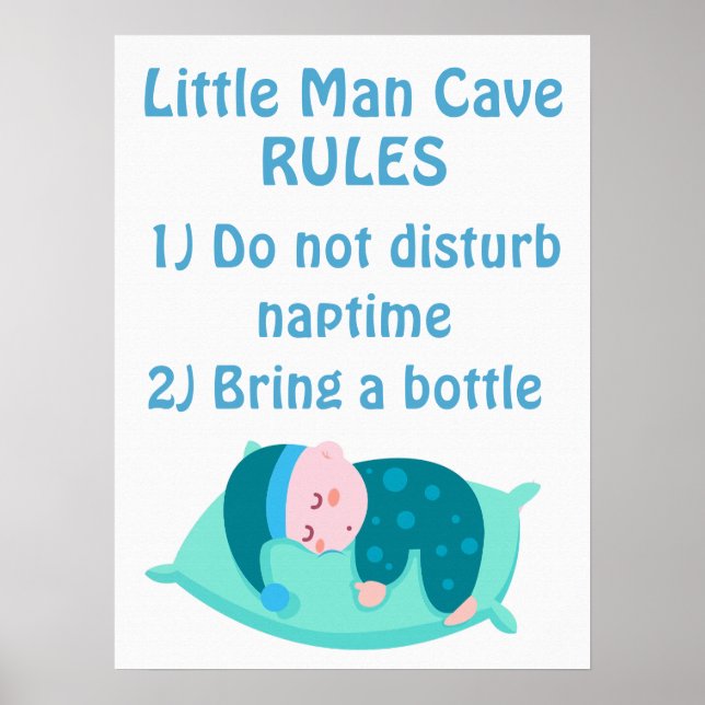 Cute Baby Boy Little Man Cave Rules Nursery Art Poster (Front)