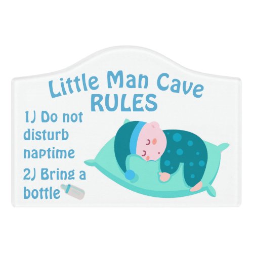 Cute Baby Boy Little Man Cave Rules Nursery Door Sign