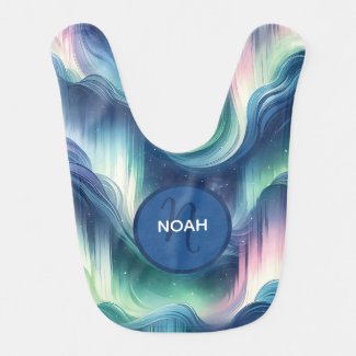 Cute Baby Boy Monogram Cool Northern Lights Print