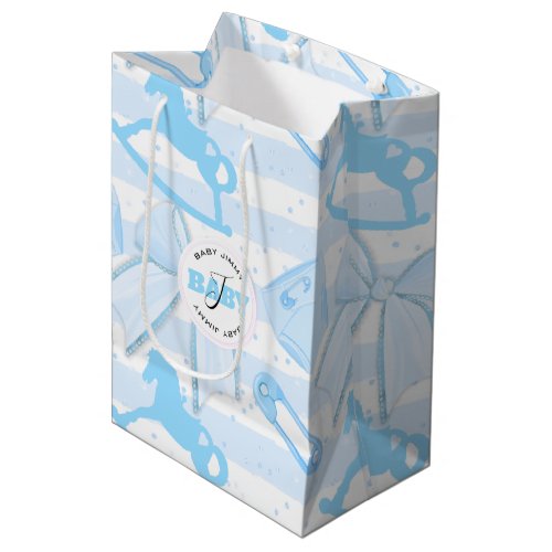 Cute Baby Boy Monogrammed Pattern Medium Gift Bag