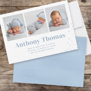 Cute Baby Boy Multi Photo Whimsical Simple Denim Announcement