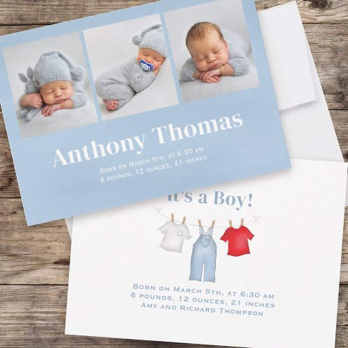 Cute Baby Boy Multi Photo Whimsical Simple Denim  Announcement