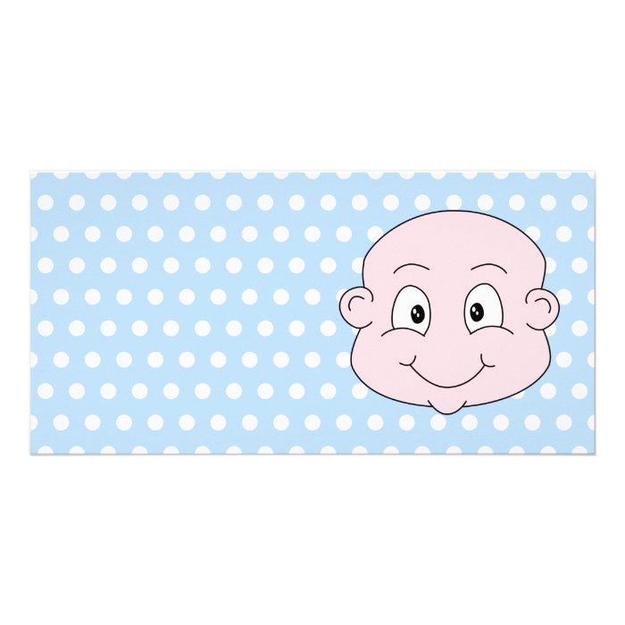 Cute Baby Boy, on blue polka dot pattern. Photo Card Template