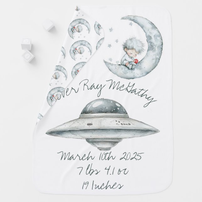 Cute baby boy on the moon and a Ufo Blanket (In Situ)